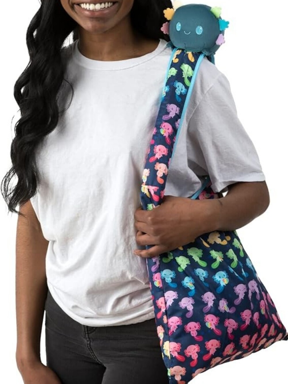 TeeTurtle Axolotl Blue & Rainbow Tote Bag